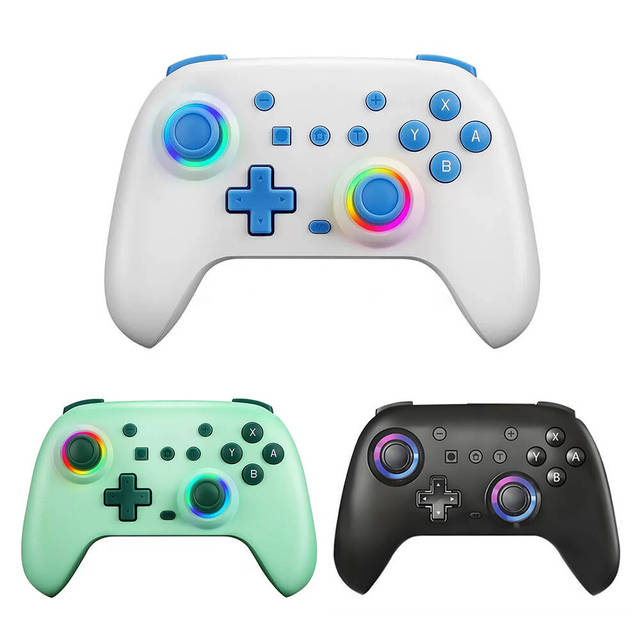 RGB Light Wireless BT Gaming Controller for Nintendo Switch PC Steam Android with 6 Axis Dual Vibration for Gamers