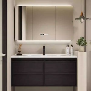 European Antique Bathroom Vanity Cabinet With Smart <b>Mirror</b> Luxury Solid Wood Floor Mount Hotel Washroom Furniture - Product Image 2