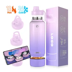 Everich Bulk Custom Logo Color Double Wall 304 Stainless Steel Sport Water Bottle Insulated Vacuum Flask With Snack Compartment