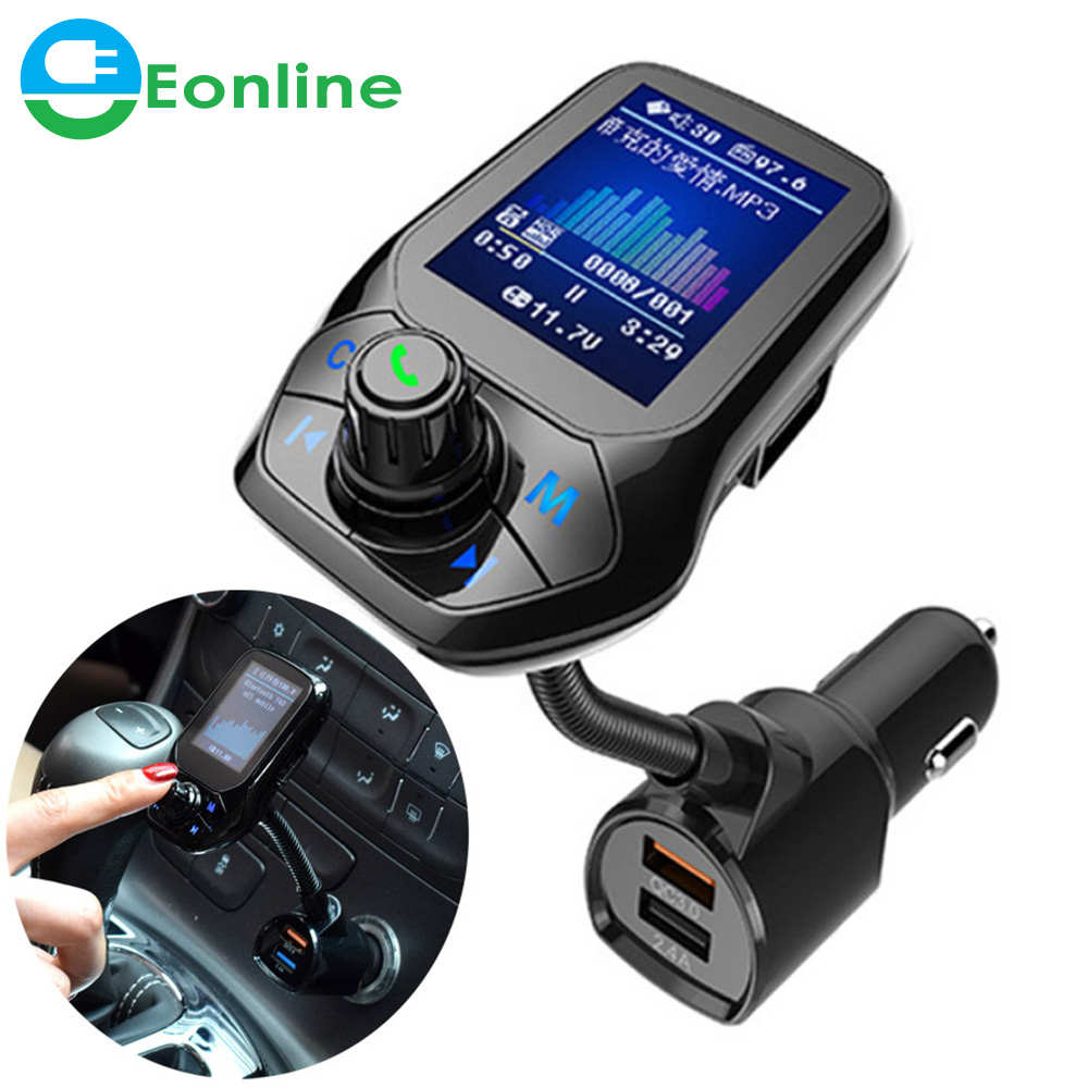 Alileline — Kit mains libres sans fil avec écran couleur TFT 1.8 pouces, Kit mains libres, 3 ports USB, QC3.0, transmetteur FM, MP3, musique P