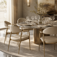 Chaise de salle à manger en cuir pleine fleur avec accoudoirs, chaise de luxe légère pour le thé et les réceptions, chaise à dossier en acier inoxydable pour balcon et loisirs