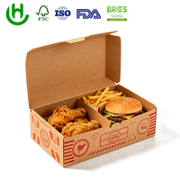 Boîte à repas compartimentée en kraft de qualité alimentaire, personnalisée Hongchang, pour emballages à emporter de hamburgers, poulet frit et frites