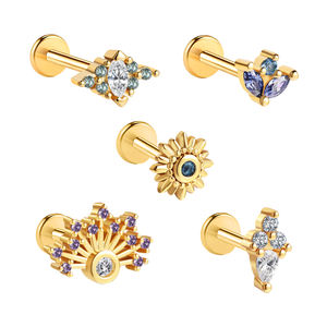 Groothandel Roestvrij Staal <span class=keywords><strong>Labret</strong></span> Lip Piercing Zilver Pvd Vergulde Kleur Zirkoon Platte Achterkant <span class=keywords><strong>Studs</strong></span> - Product Image 2