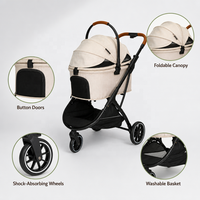 Poussette pour animaux USMILEPET avec porte-animaux détachable, 3 roues, pliage en un clic, poussette pour chien 2 en 1 avec porte-animaux détachable, poignée en cuir PU