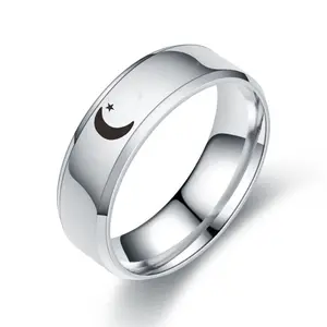 थोक चौड़ाई 6mm स्टेनलेस स्टील चंद्रमा की अंगूठी 6mm स्टेनलेस स्टील सूरज की अंगूठी स्टेनलेस स्टील युगल की अंगूठी