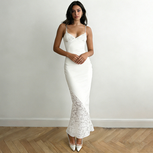 White Lace Mermaid Halter Women Summer Hot Sale Sexy Backless <b>Tie</b>-Up Figure-Flattering Elegant Chic Floor-Length Natural Waist - Product Image 5