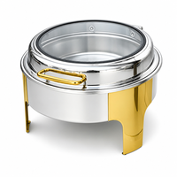 Plat à chafing rond de luxe doré en acier inoxydable avec couvercle en verre pour buffet, idéal pour l'hôtellerie, la restauration et les mariages