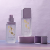 Flacon en verre givré carré plat violet avec pompe à lotion pour fond de teint