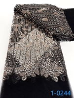 Tissu en dentelle de tulle français brodé de luxe, orné de perles 3D et de paillettes violettes, pour robe de soirée ou de mariée, 5 yards