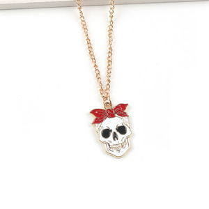 Colliers pendentifs vintage crâne cerise pour femmes et hommes, bijoux punk pour couple, accessoires d'Halloween - Product Image 5