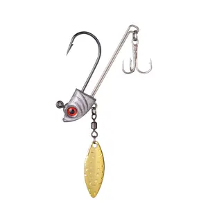 New Design 7g 10g 14g Fish Head Jig Hook Fishing lead hook with glitter Metal Spinner Fishing Hook