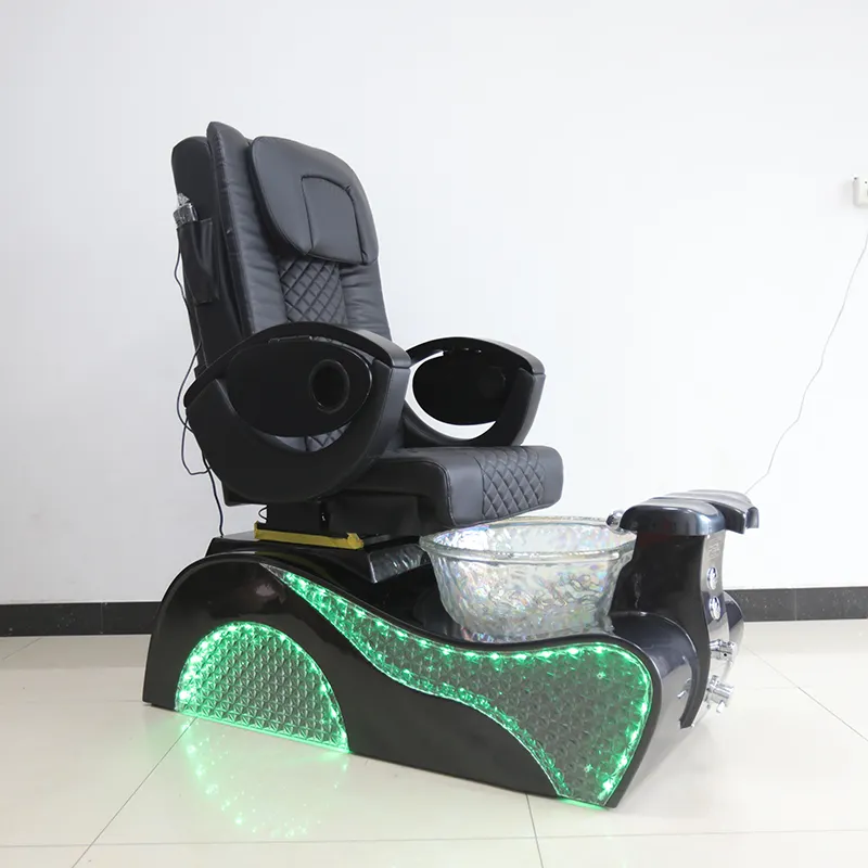 Yaratıcı tasarımlar siyah deri elektrikli manikür sandalyesi uzanmış ayak spa masaj pedikür sandalyesi led aydınlatma ile