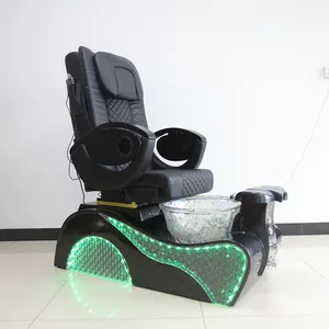 Creatieve Ontwerpen Zwart Lederen Elektrische Manicure Stoel Liggende Voet Spa Massage Pedicure Stoel Met Led Verlichting