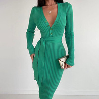 MOTE-ACE0056 nouvelle mode col en v tricoté femmes moulante taille hiver chaud Maxi robe de haute qualité