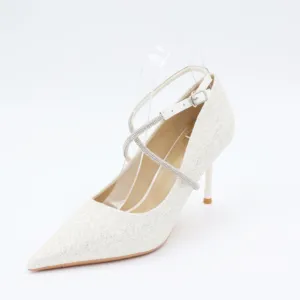 Zapatos de tacón alto elegantes para damas 2024 tacones de aguja de cuero brillante para damas con correa de cuero con diamantes de imitación logotipo personalizado