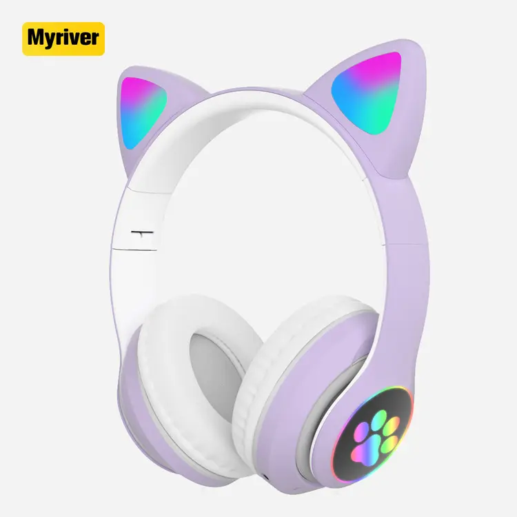Myriver高品質かわいいカワイイ漫画Bt5.0ワイヤレス猫耳マイクゲーミングヘッドセット黒とピンク子供用マイク付き