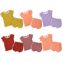 Nouveauté été, ensemble de vêtements pour bébé et enfant unisexe, 2 pièces, t-shirt uni côtelé, 100% coton, séchage rapide, respirant, pour nourrissons