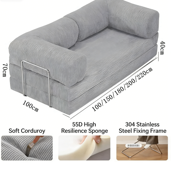 Gris clair * velours côtelé * éponge haute densité 55D