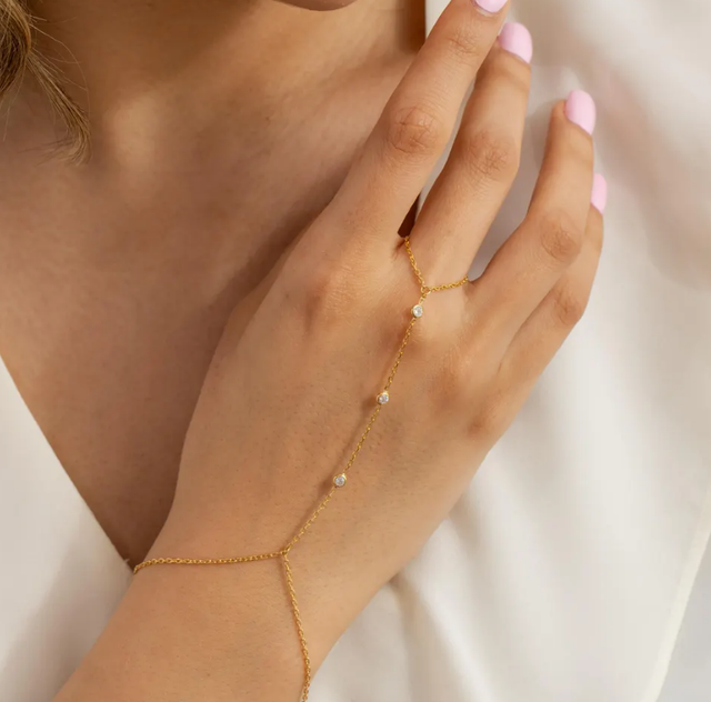 High Quality Birthstone Slave Bracelet Dainty Hand Chain Ring Bracelets Gold Plated Minimalist Hand Harness