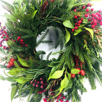 Ensemble de décoration de porte Couronne artificielle de Noël avec fleurs rouges et baies