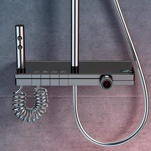 Juego de ducha termostático digital gris bronce personalizado, válvula mezcladora de teclas de piano de cobre, accesorio de baño moderno - Product Image 4