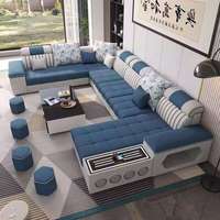 Sofá Seccional Modular de Cuero en Forma de L con Altavoz Bluetooth Integrado y Almacenamiento Lateral, Juego Completo de Muebles para Sala de Estar