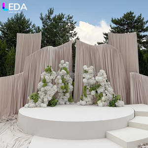 LEDA Modern Wedding Events Wave Shape Wedding Stage Fabric Cover Arch T Shape Metal <b>Backdrop</b> <b>Stand</b> - Product Image 2