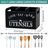 Porte-ustensiles de cuisine en métal noir mat extra large avec base en bois, tolérance de haute précision pour le rangement de la cuisine