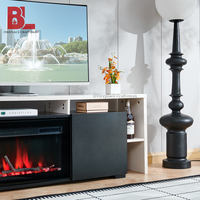 Meuble TV F-642 63 pouces blanc et noir moderne avec foyer électrique intégré, meuble de rangement de luxe moderne avec cheminée