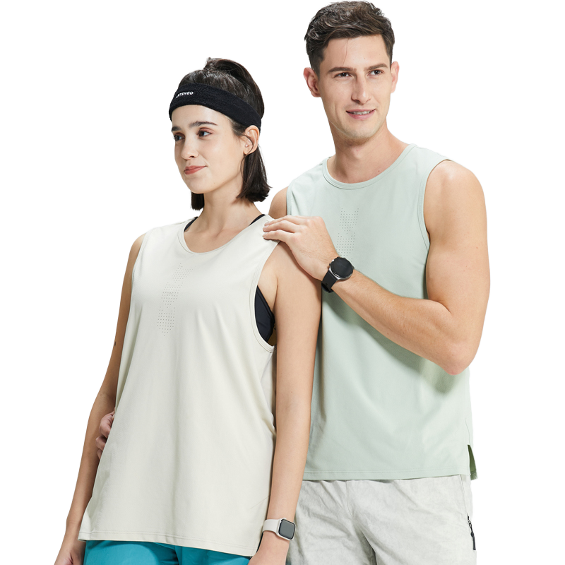 2024 Unisex High Quality 100% Polyester 160gsm Knitted Solid Regular Fit Sporty Gym Fitness Tank Top O-Neck Sleeveless Quick Dry
