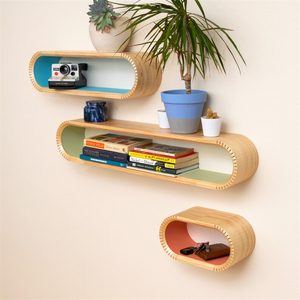 Colorful Oval <strong>Mid</strong> <strong>Century</strong> Modern Floating Shelves Accent Decorative Office Organizer Wall Mounted <strong>Bookshelf</strong> - Product Image 5