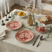 Service de table vintage violet Chinoiserie en porcelaine fine, assiette de présentation florale en céramique, tasse à café et bol en porcelaine pour hôtel