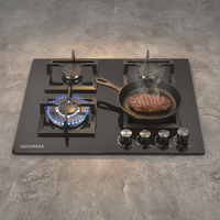 Table de cuisson à gaz encastrable OEM d'usine, 4 brûleurs, verre trempé, allumage automatique, dispositif de sécurité anti-extinction de flamme, pour cuisinière domestique GPL/GN
