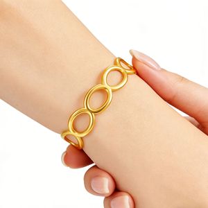 Bracelet en acier inoxydable de style européen et américain, forme C, design géométrique creux doré, bracelet tendance pour femme, bijou cadeau - Product Image 3