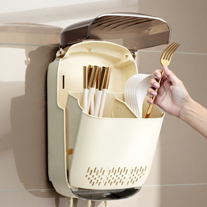 Support à baguettes mural en plastique sans perçage, boîte <span class=keywords><strong>de</strong></span> <span class=keywords><strong>rangement</strong></span> <span class=keywords><strong>de</strong></span> <span class=keywords><strong>cuisine</strong></span> avec égouttoir et <span class=keywords><strong>rangement</strong></span> multi-usage <span class=keywords><strong>pour</strong></span> <span class=keywords><strong>ustensiles</strong></span> - Product Image 2