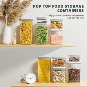Transparent <b>Plastic</b> Airtight Seal Jars Pop up Dry Food <b>Containers</b> Pet Food Kitchen Grains Cereal Storage Boxes with Lid - Product Image 2