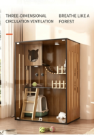 Maison et villa pour chat en bois massif Dongma, design respirant, porte coulissante horizontale, grande cage d'escalade pour usage intérieur