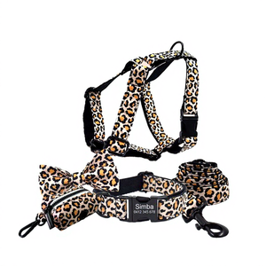 Conjunto de Arnés para Perro Marrón Hecho a Mano con Grabado Personalizado, Diseño de Leopardo/Collar y Correa, Incluye Corbatín - Product Image 1