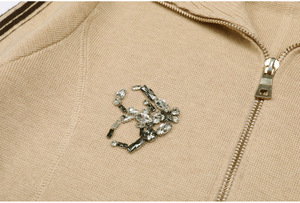 2025 하이 퀄리티 재고 가을 신상품 레이디 턴 다운 칼라 긴 소매 비즈 카디건 와이드 다리 바지 솔리드 니트 2pcs - Product Image 4