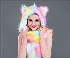 Sweat à capuche en fausse fourrure d'animal, couleur arc-en-ciel, chaud, <span class=keywords><strong>avec</strong></span> <span class=keywords><strong>gants</strong></span>, écharpes - Product Image 5