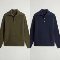 Pulls pour hommes en tricot épais, col montant côtelé, ourlet et poignets à boutons, motif nid d'abeille, mi-longueur, pour l'hiver, ODM