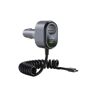 ที่ชาร์จในรถยนต์ 120W ชาร์จเร็ว พร้อมหน้าจอดิจิตอลและสายเคเบิลแบบขดสำหรับใช้ในรถยนต์ - Product Image 1