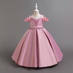 <span class=keywords><strong>3</strong></span>-10T Mädchen Hochzeit Perlen Ärmel Spinning Satin Solid Langes Kleid Neue Prinzessin Formale Eucharistie Prom Party Abendkleid - Product Image 3