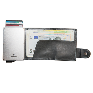 กระเป๋าสตางค์ใส่บัตร CardHoda หนังแท้ ป้องกัน RFID แบบพับสั้น ดีไซน์มินิมอล สำหรับทุกเพศ สีดำ - Product Image 2