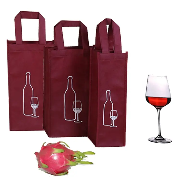 Portable Cheap Wholesale Red Non Woven Custom Wine Gift Carrier Tote Bags Double Bottles Wine Pouch Shopping Bag