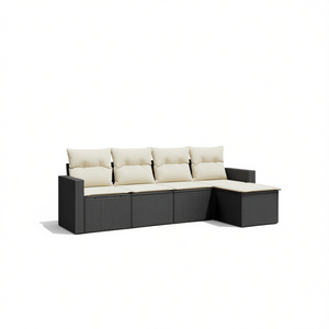 Ensemble de canapés de jardin en rotin noir avec coussins crème, mobilier d'extérieur au design contemporain, résistant à l'eau et aux UV, en rotin PE - Product Image 1