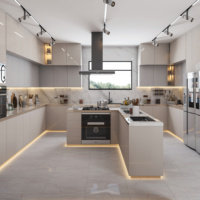 Minimalisme moderne Villa Armoire de cuisine Appartement Armoire modulaire Îlot de cuisine Couleur claire Super-High Design de cuisine personnalisé