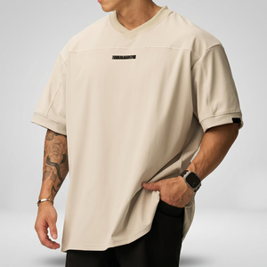 Camiseta de Manga Corta con Cuello en V Extra Grande para Hombre, Color Sólido, Transpirable, de Algodón Jersey, Informal, con Logotipo Estampado en la Parte Delantera - Product Image 2