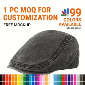 Casquettes en jean printemps, couleur unie, style Yupi, casquette de <span class=keywords><strong>peintre</strong></span> décontractée, bérets effet vieilli - Product Image 1