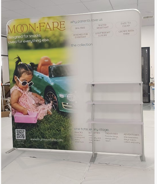 Portable Heavy-Duty Retractable Photobooth Backdrop Banner with Shelf